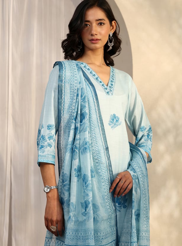 LIBAS Floral Print Straight Kurta Set