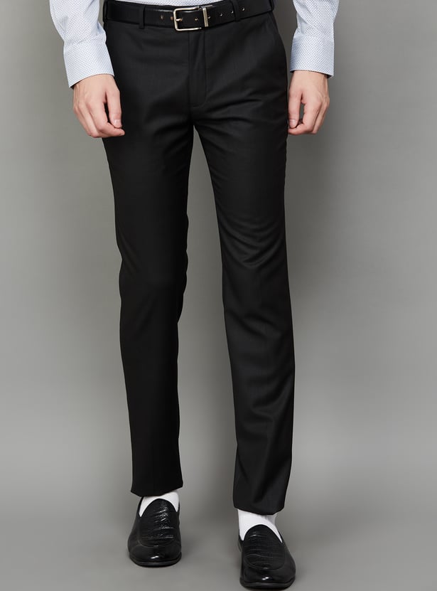 PARK AVENUE Solid Slim Straight Formal Trousers