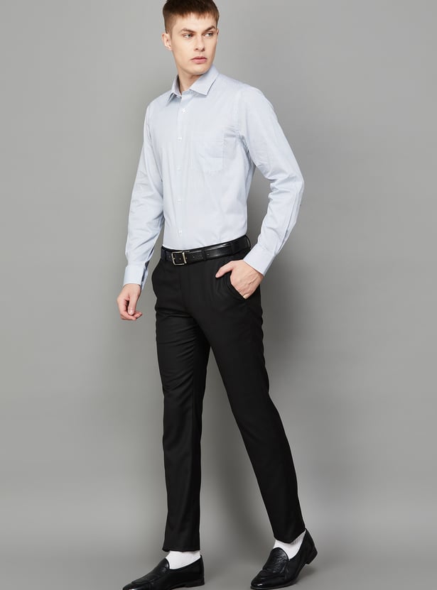 PARK AVENUE Solid Slim Straight Formal Trousers