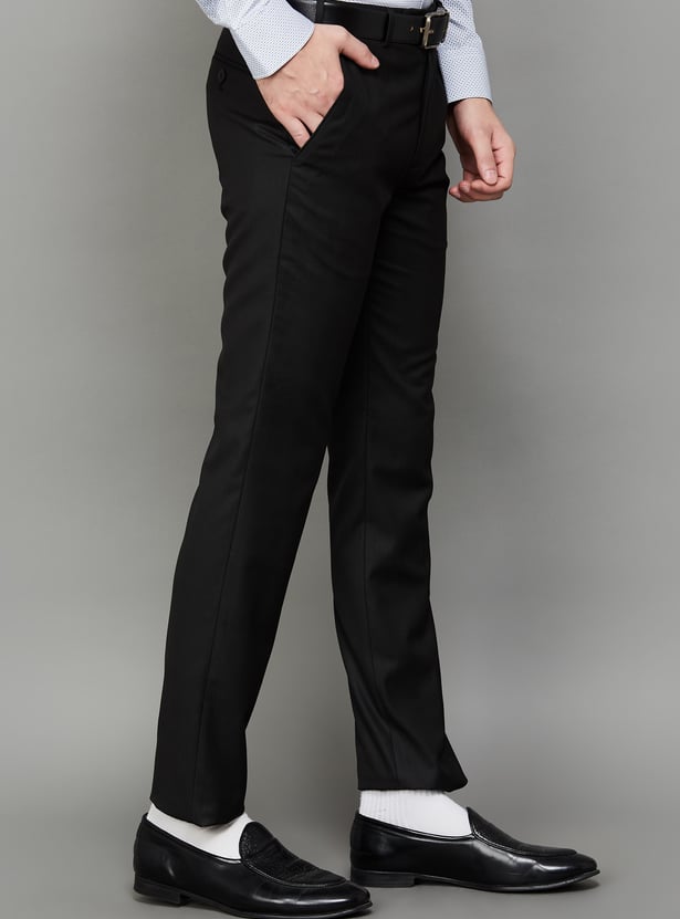 PARK AVENUE Solid Slim Straight Formal Trousers