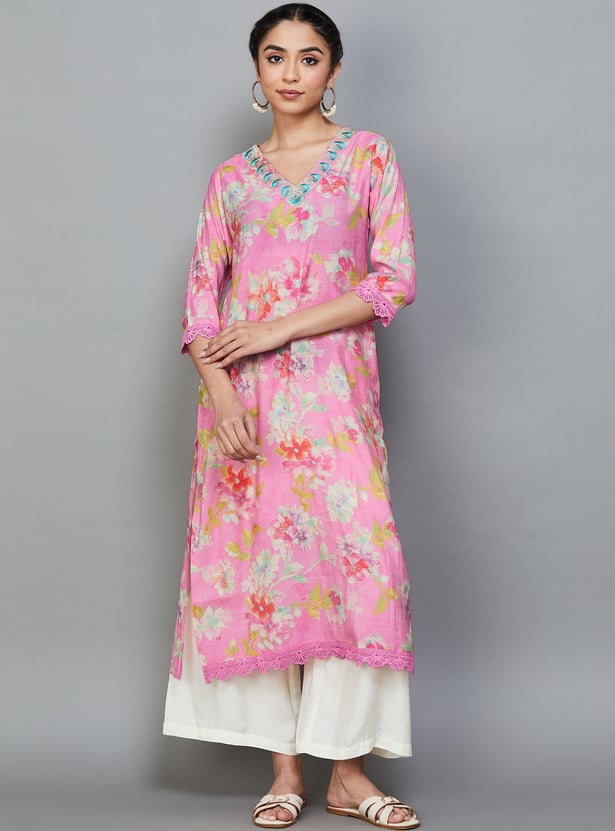 LIBAS Floral Print Straight Kurta