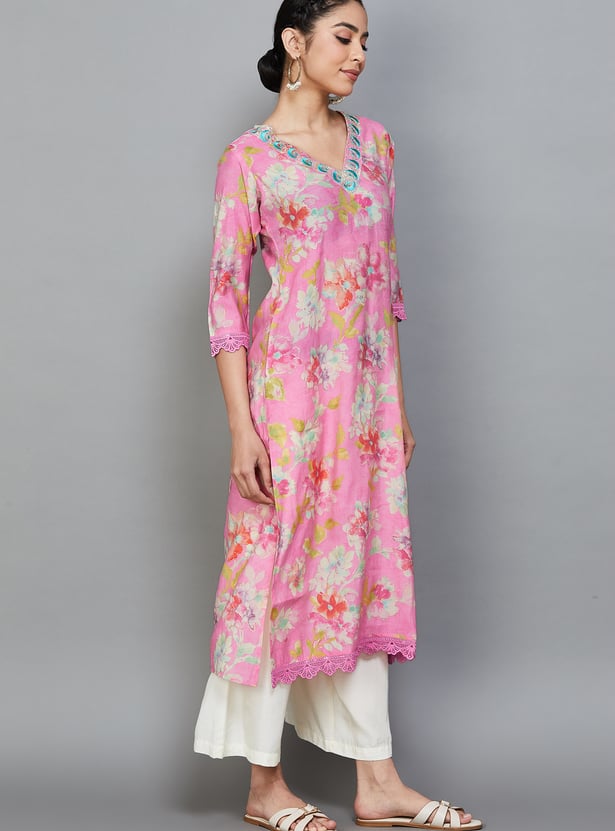 LIBAS Floral Print Straight Kurta