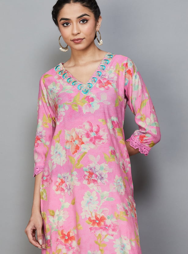 LIBAS Floral Print Straight Kurta
