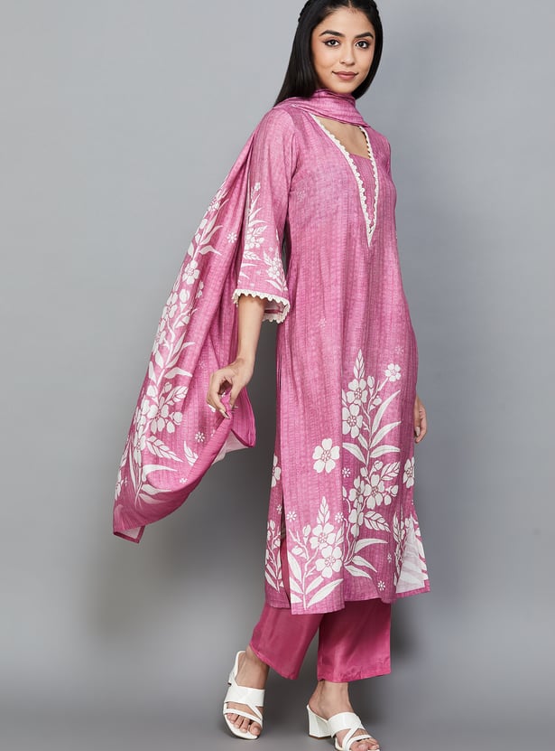 LIBAS Floral Print Straight Kurta Set