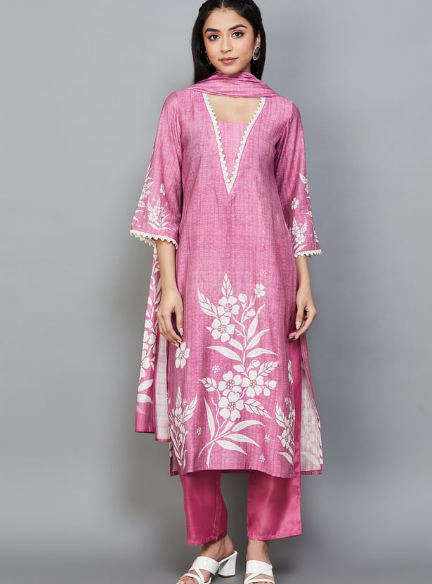 LIBAS Floral Print Straight Kurta Set