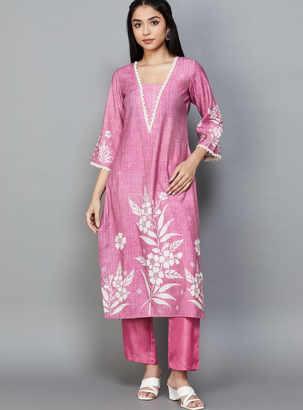 LIBAS Floral Print Straight Kurta Set