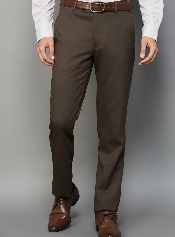 LOUIS PHILIPPE Textured Slim Straight Formal Trousers