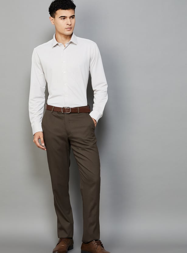 LOUIS PHILIPPE Textured Slim Straight Formal Trousers
