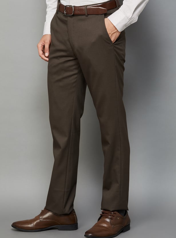LOUIS PHILIPPE Textured Slim Straight Formal Trousers