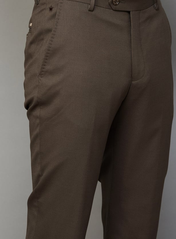 LOUIS PHILIPPE Textured Slim Straight Formal Trousers