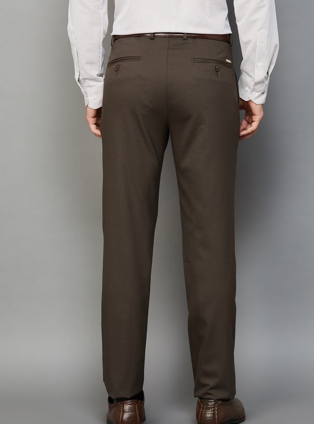 LOUIS PHILIPPE Textured Slim Straight Formal Trousers