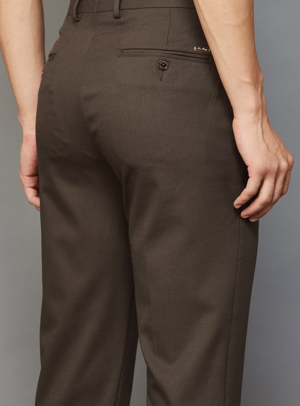 LOUIS PHILIPPE Textured Slim Straight Formal Trousers