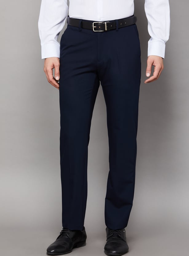 LOUIS PHILIPPE Solid Slim Straight Formal Trousers