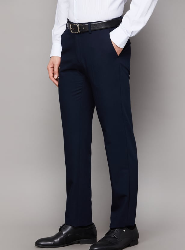 LOUIS PHILIPPE Solid Slim Straight Formal Trousers