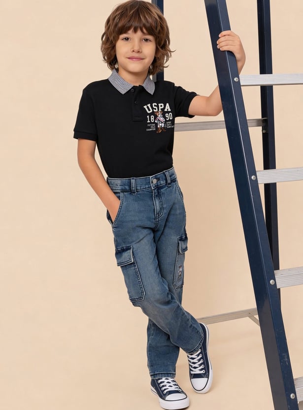 US POLO ASSN KIDS Washed Comfort Cargo Jeans