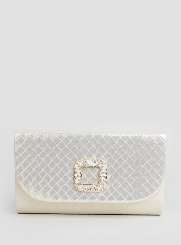 CODE Embossed Foldover Clutch with Sling