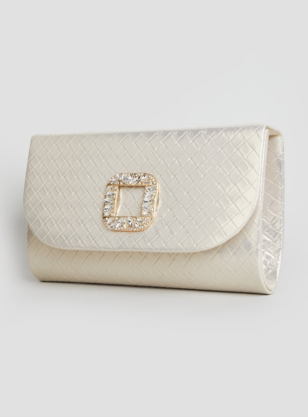 CODE Embossed Foldover Clutch with Sling