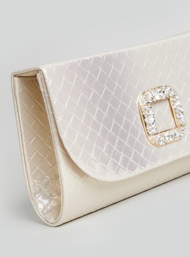 CODE Embossed Foldover Clutch with Sling