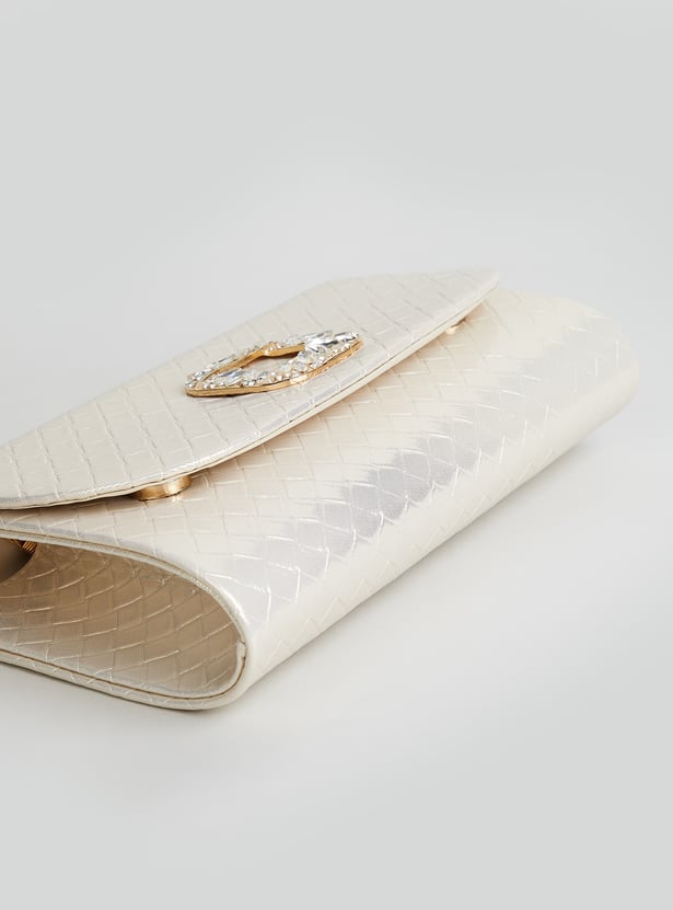 CODE Embossed Foldover Clutch with Sling