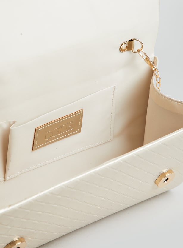 CODE Embossed Foldover Clutch with Sling