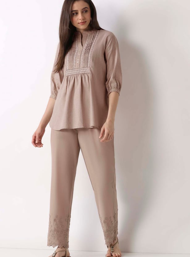 BIBA Embroidered Straight Pants