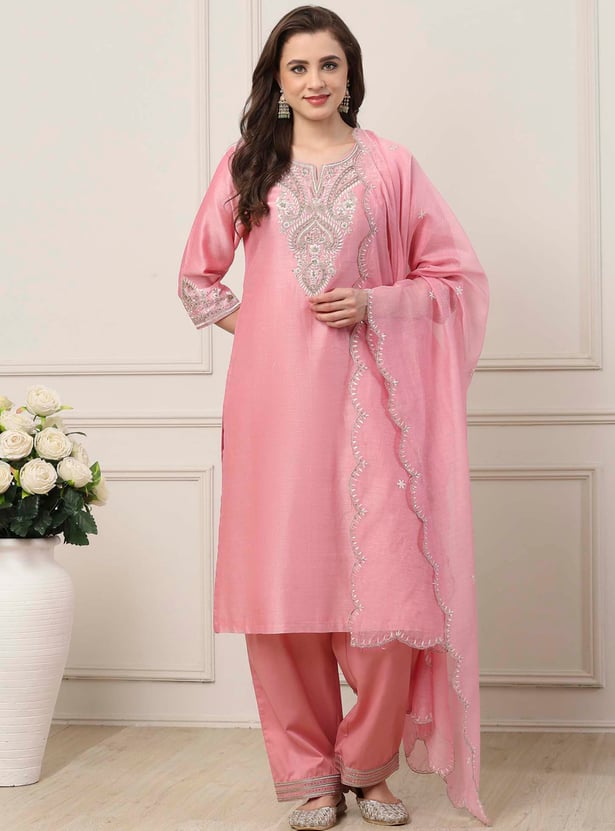 BIBA Embroidered Straight Kurta Set