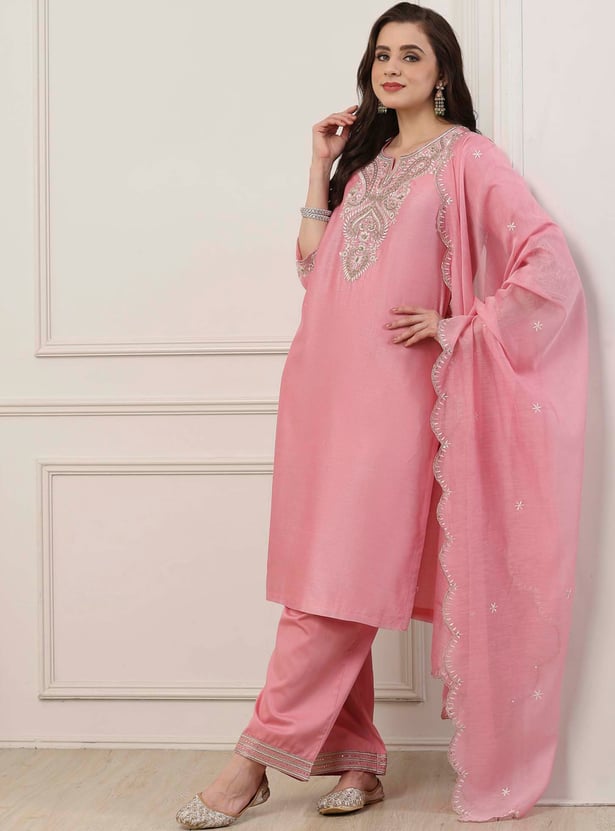 BIBA Embroidered Straight Kurta Set