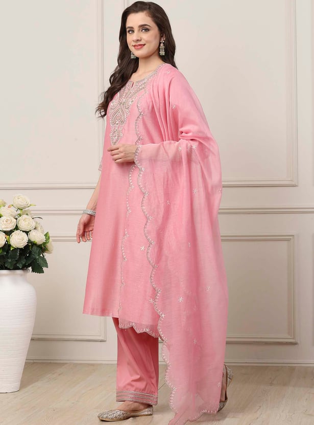 BIBA Embroidered Straight Kurta Set