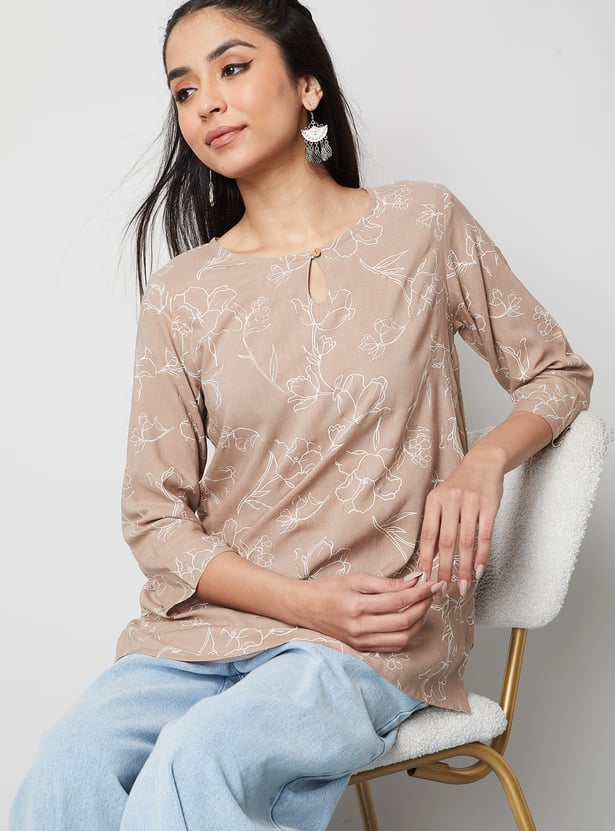 MELANGE Floral Print Key-Hole Neck Kurti