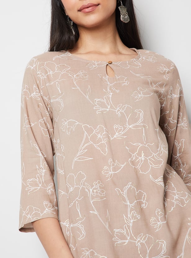 MELANGE Floral Print Key-Hole Neck Kurti