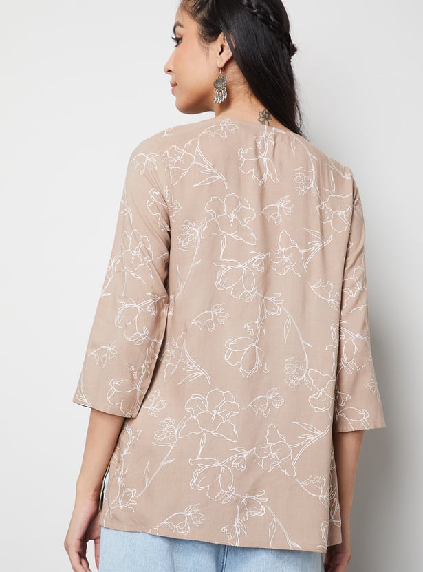 MELANGE Floral Print Key-Hole Neck Kurti