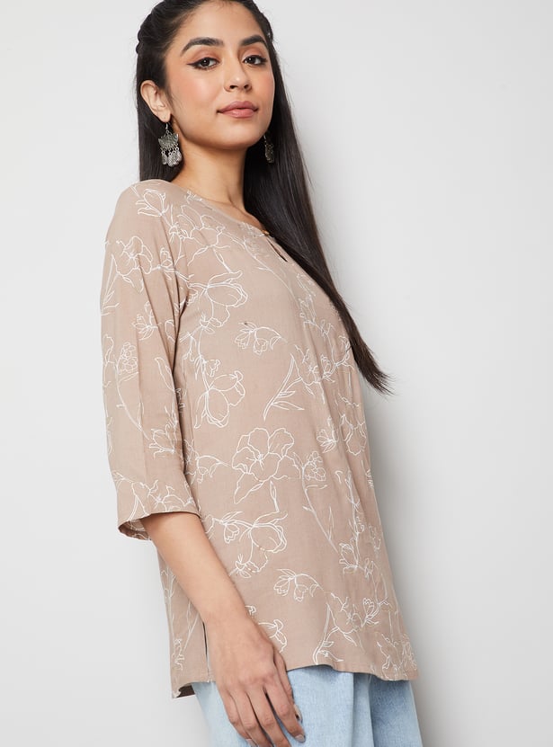 MELANGE Floral Print Key-Hole Neck Kurti
