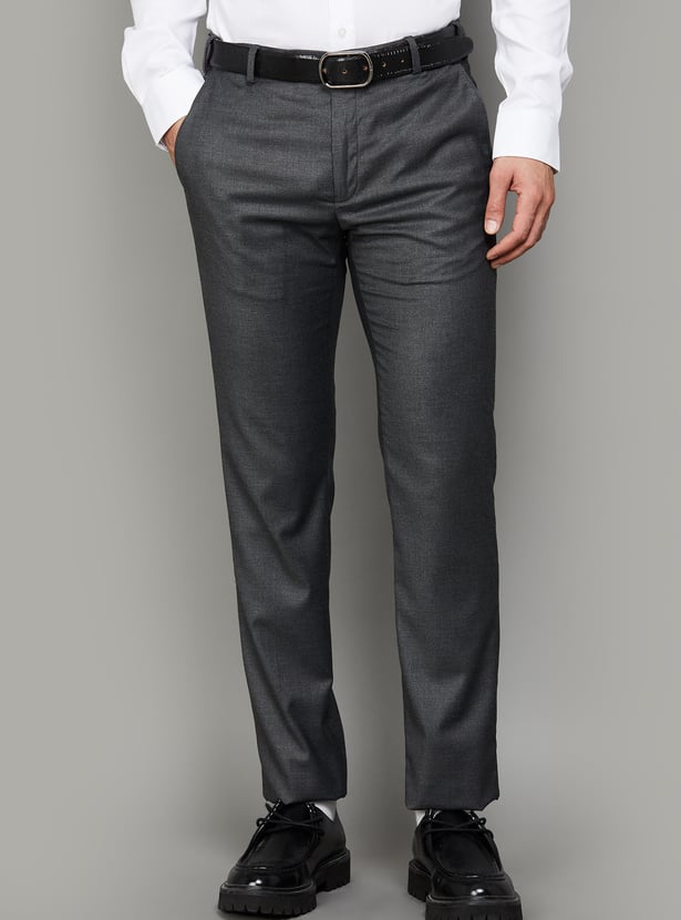 PARK AVENUE Solid Slim Straight Formal Trousers