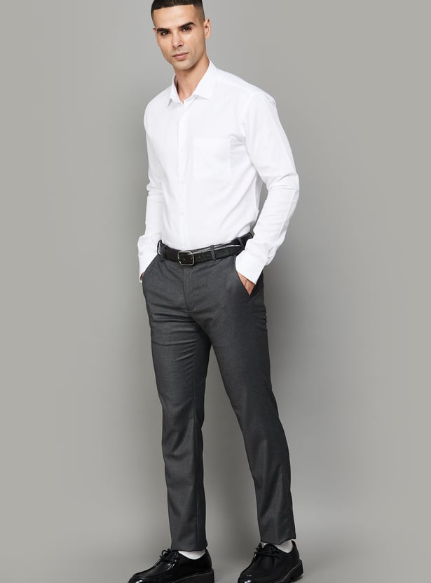PARK AVENUE Solid Slim Straight Formal Trousers