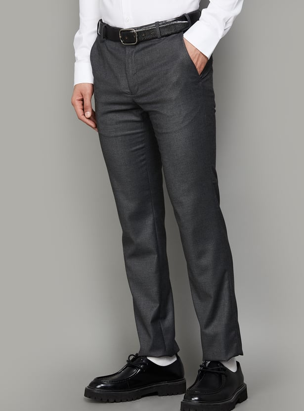 PARK AVENUE Solid Slim Straight Formal Trousers