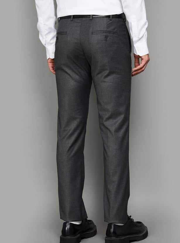 PARK AVENUE Solid Slim Straight Formal Trousers