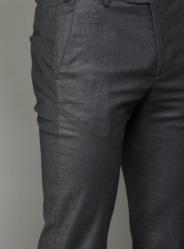 PARK AVENUE Solid Slim Straight Formal Trousers