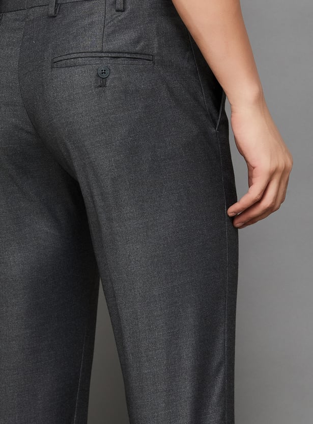 PARK AVENUE Solid Slim Straight Formal Trousers