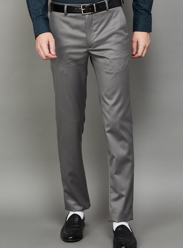PARK AVENUE Solid Slim Straight Formal Trousers
