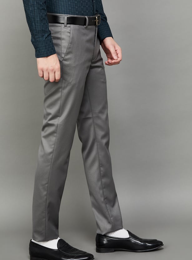 PARK AVENUE Solid Slim Straight Formal Trousers