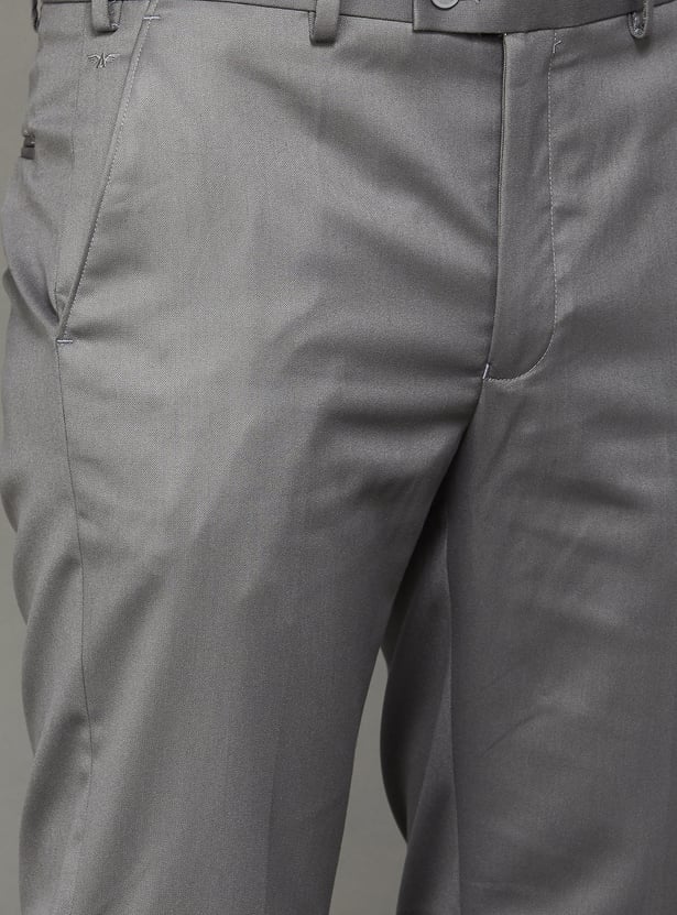 PARK AVENUE Solid Slim Straight Formal Trousers