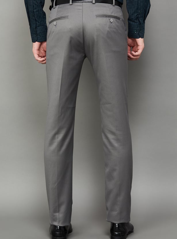 PARK AVENUE Solid Slim Straight Formal Trousers