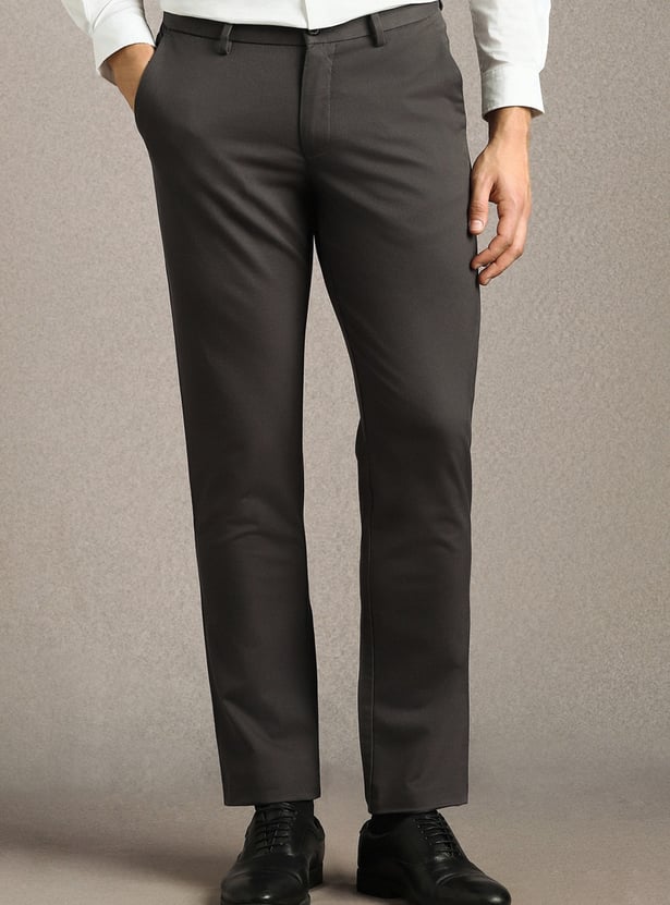 LOUIS PHILIPPE Solid Slim Straight Formal Trousers