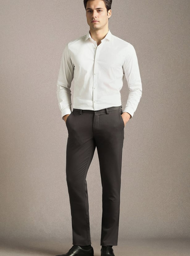 LOUIS PHILIPPE Solid Slim Straight Formal Trousers