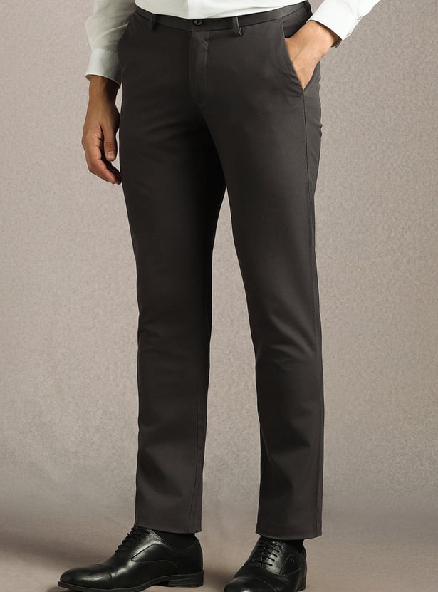 LOUIS PHILIPPE Solid Slim Straight Formal Trousers