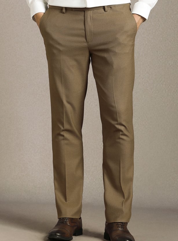 LOUIS PHILIPPE Textured Slim Straight Formal Trousers