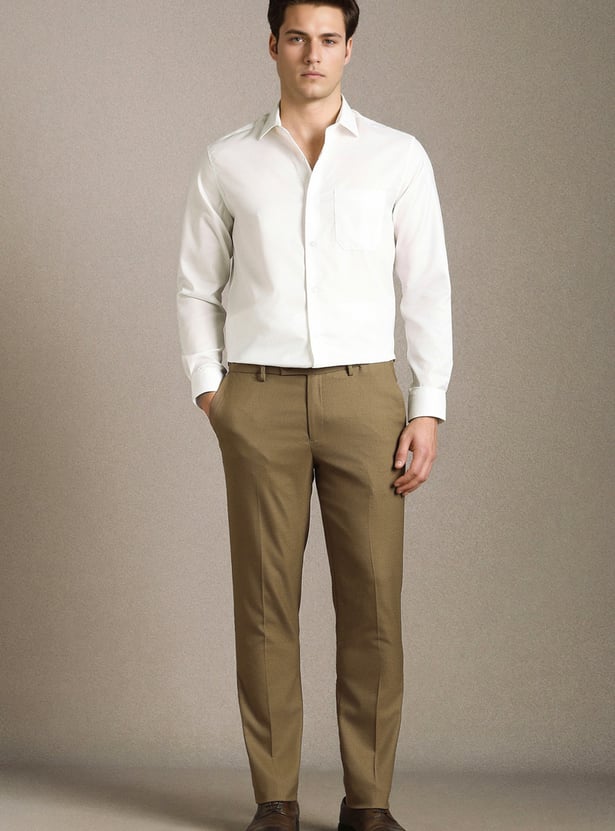 LOUIS PHILIPPE Textured Slim Straight Formal Trousers