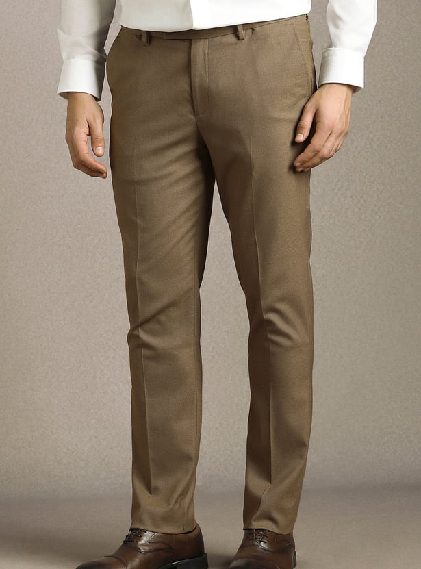 LOUIS PHILIPPE Textured Slim Straight Formal Trousers