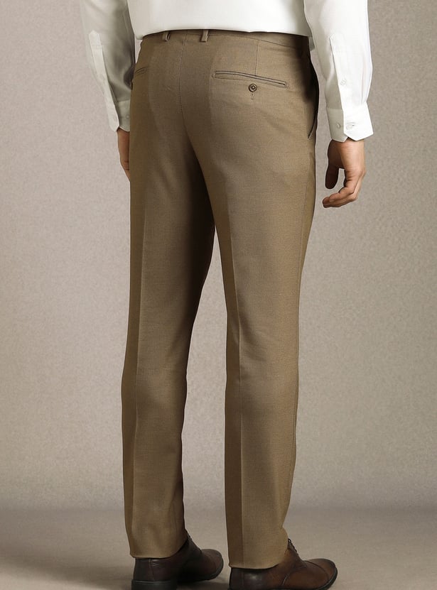 LOUIS PHILIPPE Textured Slim Straight Formal Trousers