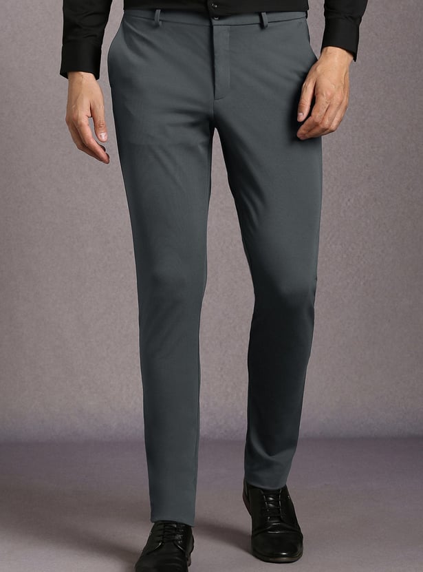 LOUIS PHILIPPE Solid Slim Tapered Formal Trousers